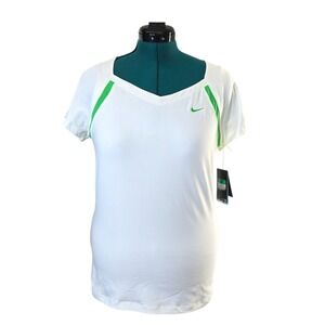 Nike Womens Dri-Fit Tennis Top XL White Green Short Sleeve Activewear NEW-FLAWS‎